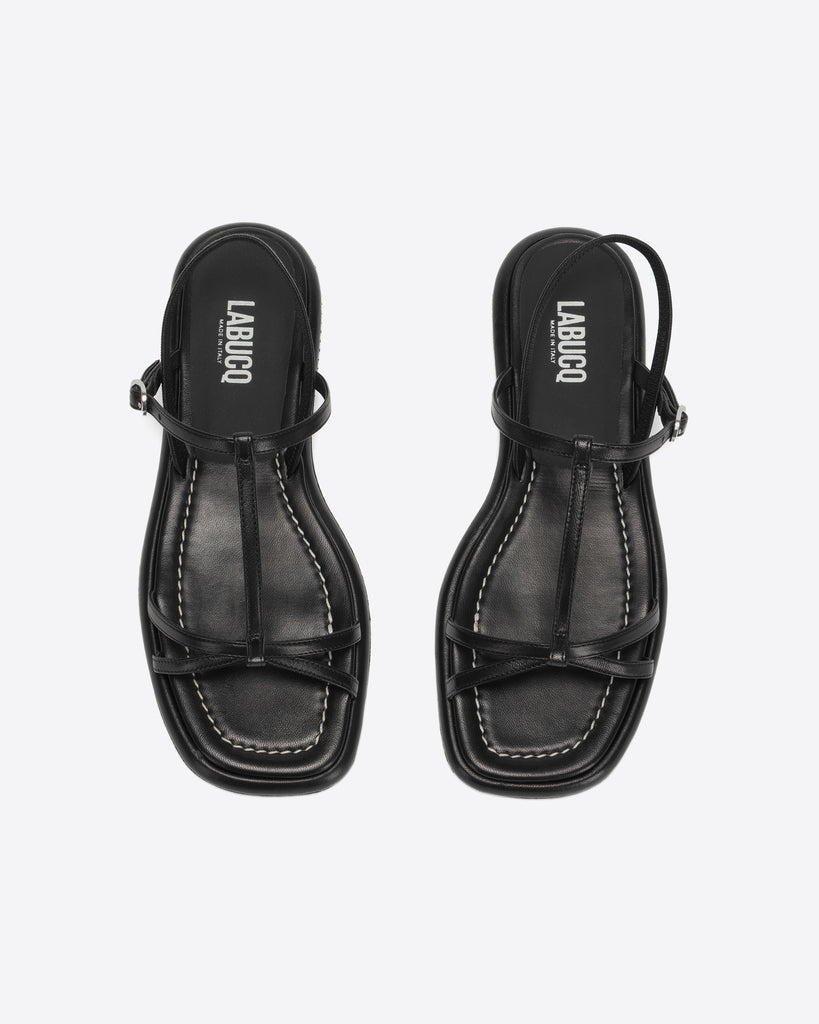 Ida Black Minimal Leather Sandal, Made in Italy – Labucq