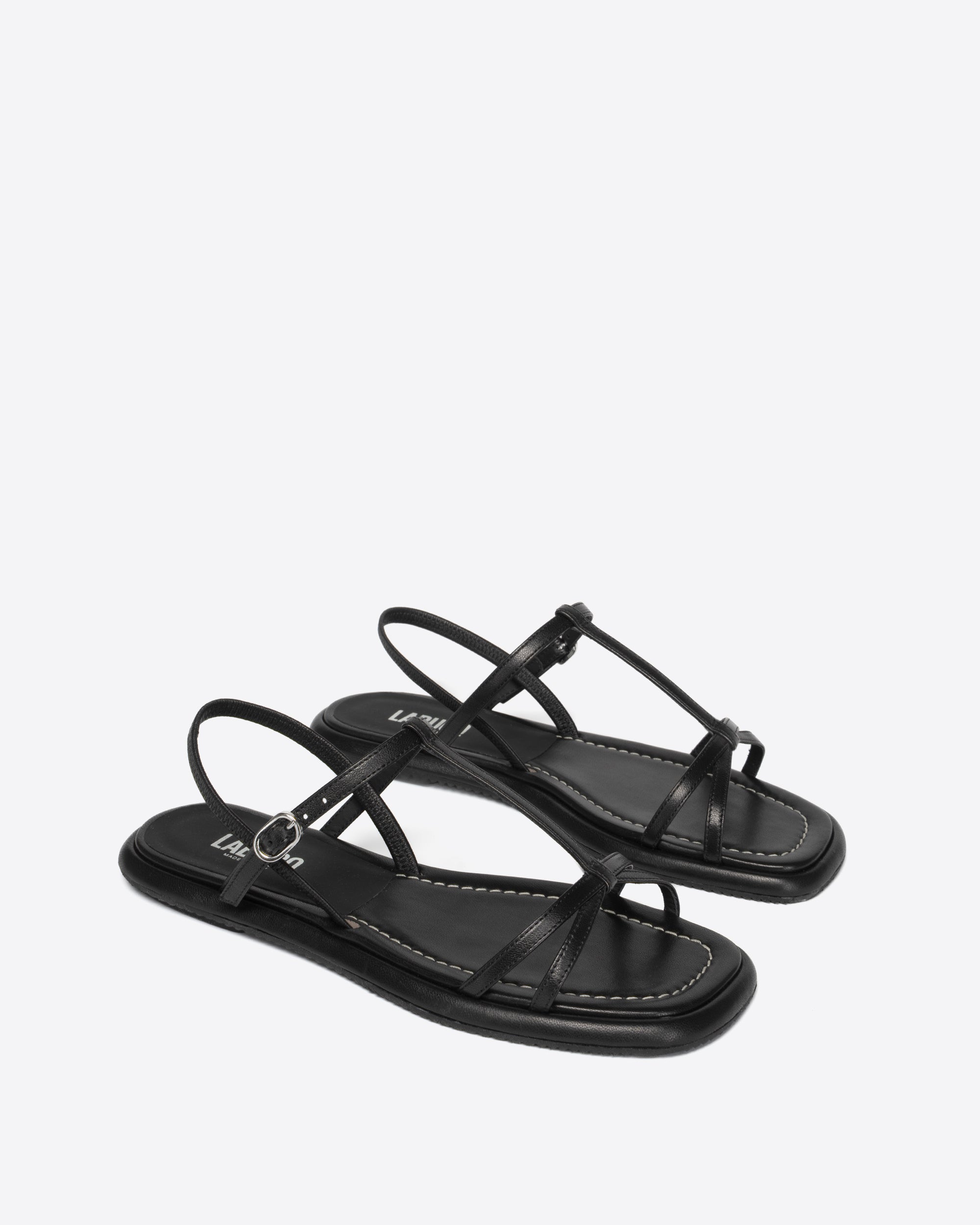 Ida Black Minimal Leather Sandal, Made in Italy – Labucq