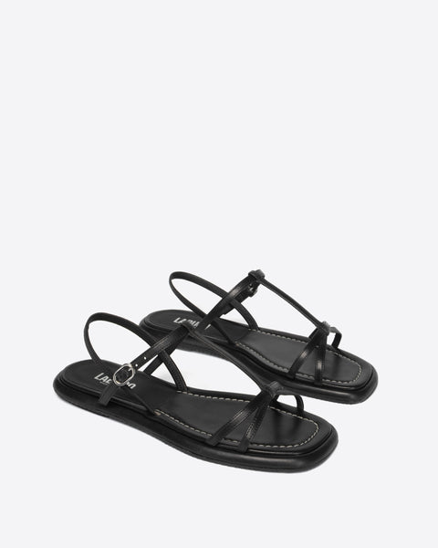 Ida Black Minimal Leather Sandal, Made in Italy – Labucq