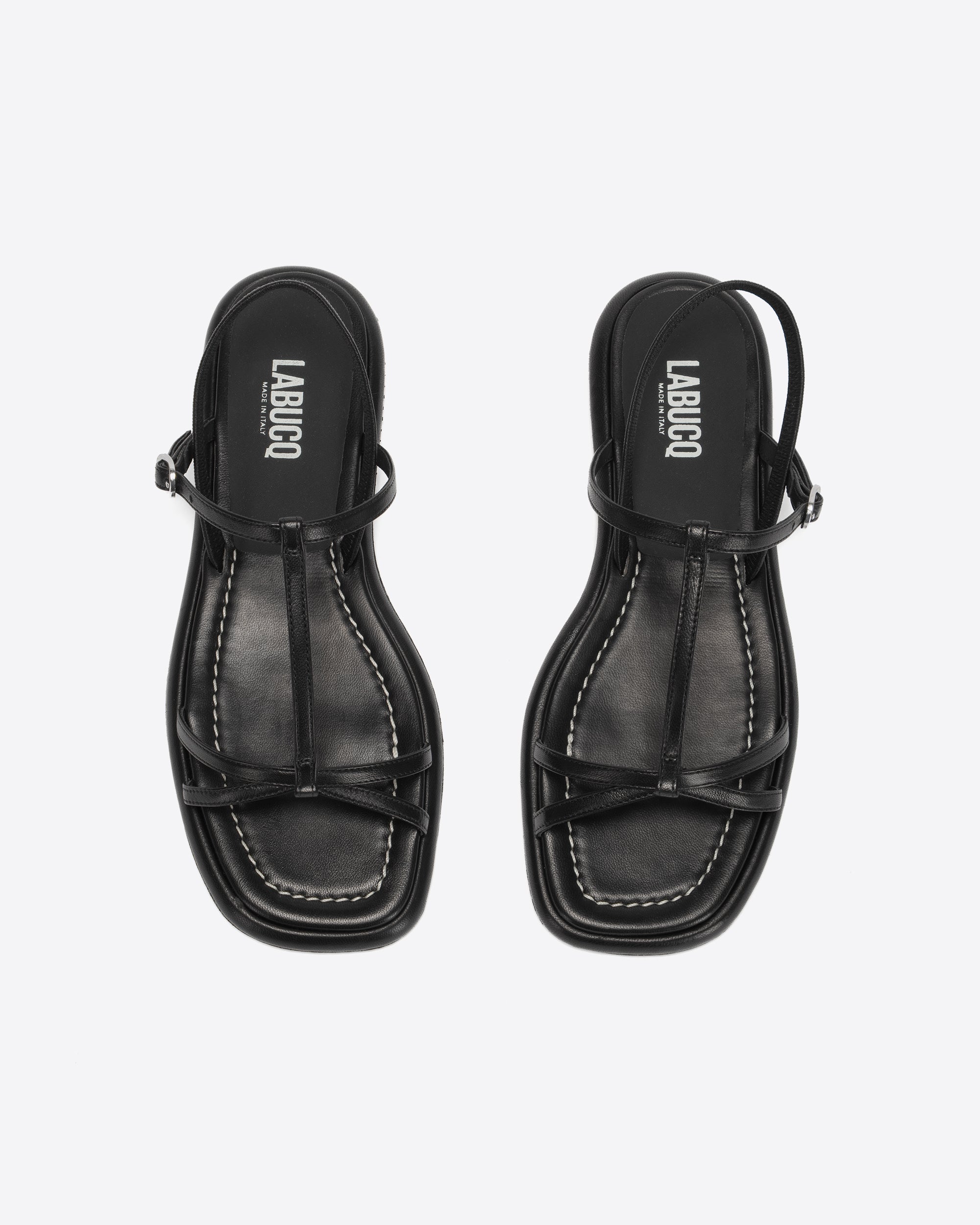Ida Black Minimal Leather Sandal, Made in Italy – Labucq