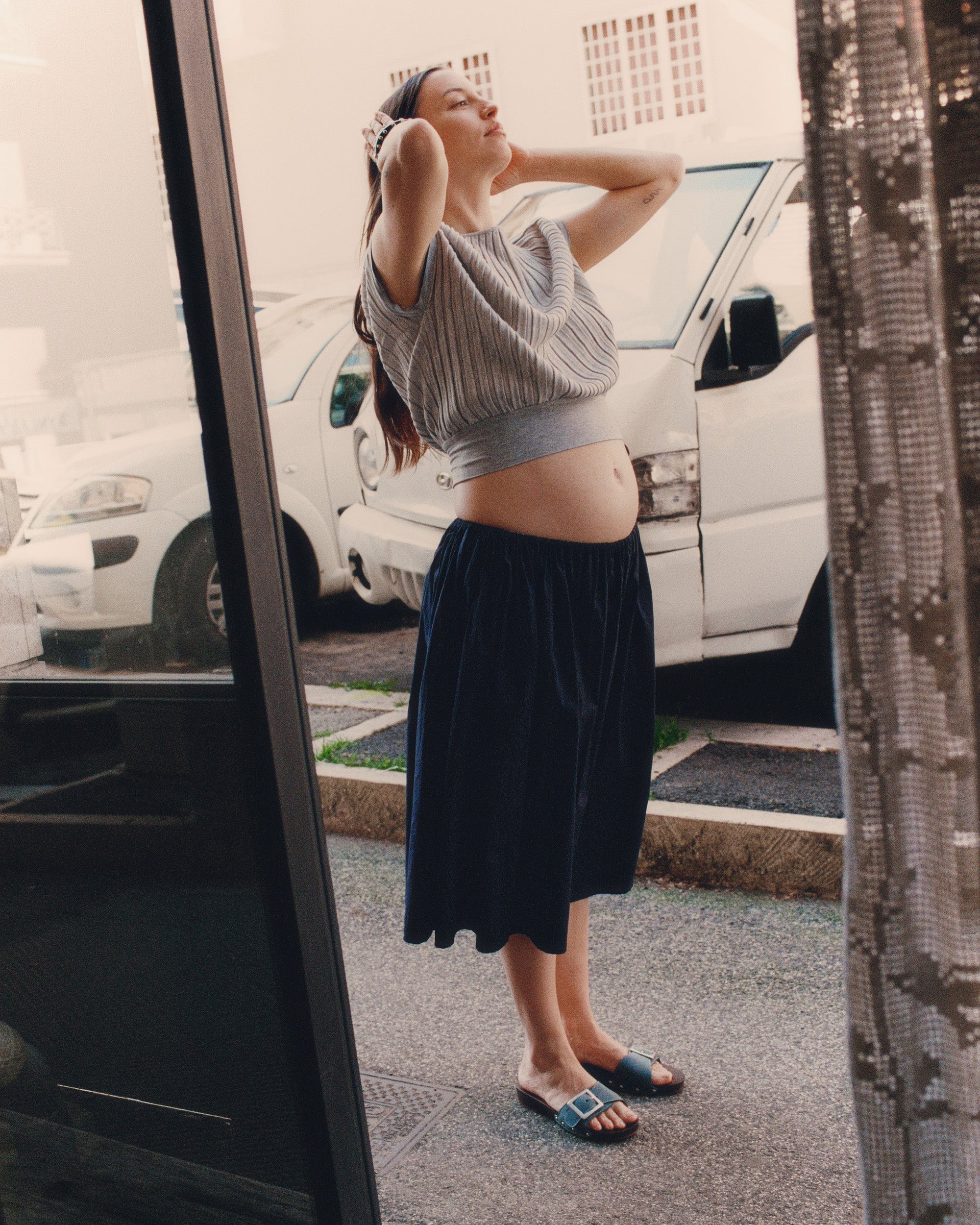Olivia wearing Hester Clog on uneven Rome streets